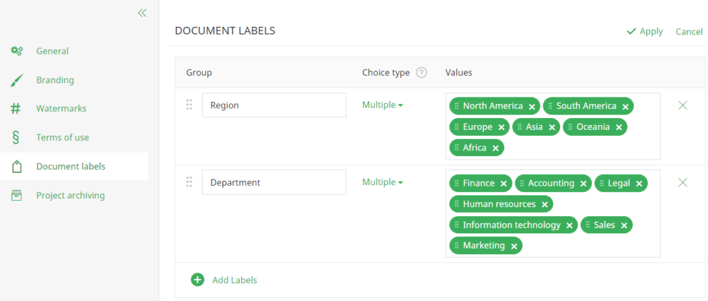 iDeals document labels 